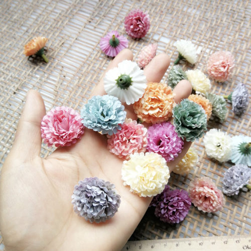 DIY手工素材仿真花草帽花配婚庆头饰布花朵花头 康乃馨小球花3cm - 图0