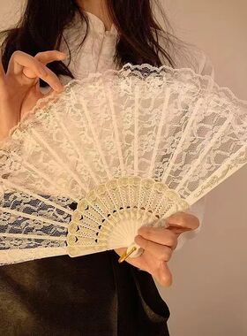 黑色蕾丝扇子蕾丝扇网红扇折扇折叠扇女士扇子旗袍扇中国风扇街拍