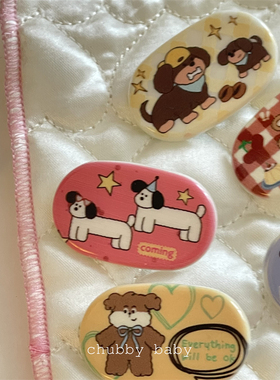 chubbybaby彩色多巴胺插画风椭圆片小狗迷你小发夹少女心刘海边夹