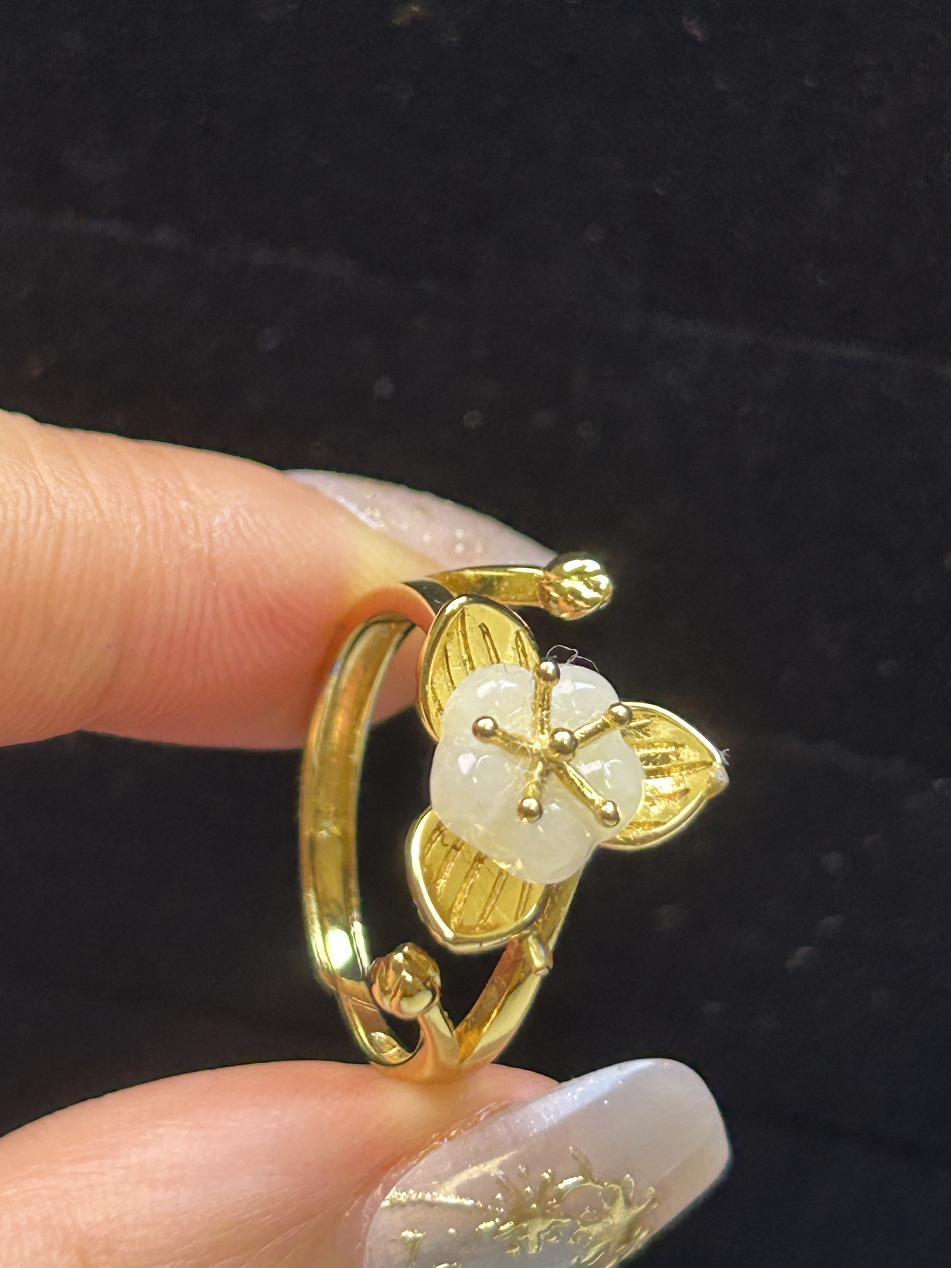 Natural Burmese Jadeite New Chinese Lotus Ring National Style Adjustable Opening Versatile Women's Ring 814147