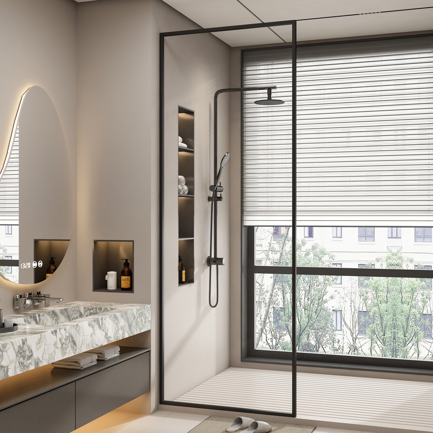 简约铝合金卫生间洗手台水波纹钢化玻璃屏风浴室挡水干湿分离隔断,淘宝优惠券,粉丝福利购,淘宝优惠卷