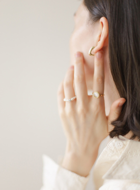 法式复古合金宝石珍珠开口戒指