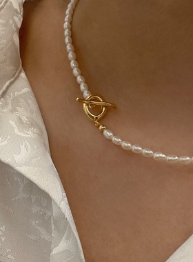 高品质小米珠纯银ot锁骨链