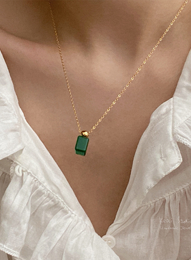 项链祖母绿锁骨钛钢镀18k金