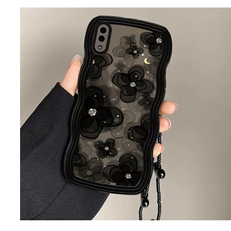 适用于vivoX23手机壳水墨花朵个性创意挂绳波浪边复古时尚全包边vivoX23幻彩版镜头全包防摔硅胶保护套女 - 图3