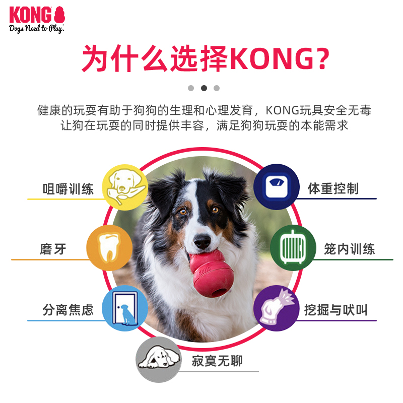 KONG狗玩具球宠物互动训练边牧磨牙耐咬遛狗球形橡胶运动球组合装