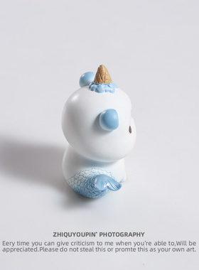 夏日清爽冰激凌蓝熊美人鱼摆件创意树脂工艺品可爱桌面汽车装饰品