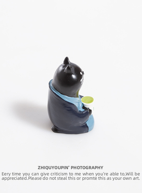 黑猫摆件创意树脂工艺桌面卡通可爱公仔蛋糕甜品店餐厅装饰品