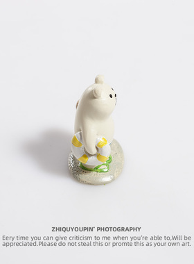 沙滩父子熊摆件海边游泳求生圈人字拖小草帽卡通可爱玩偶微景观