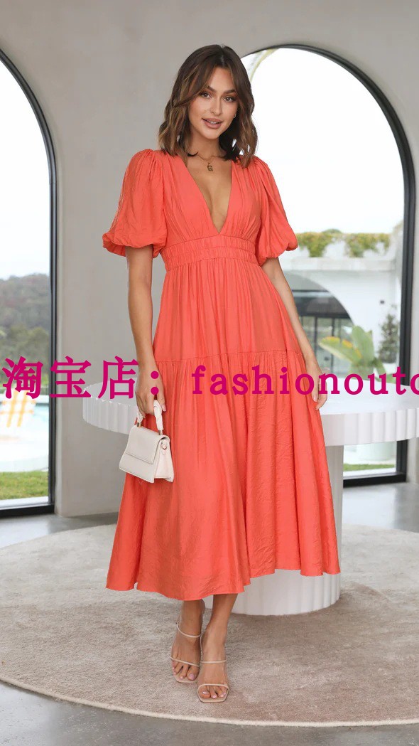 2023 Casual Fashion Trend V-Neck Waist Dress 收腰连衣裙 - 图3