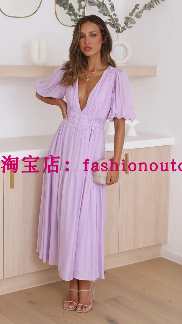 2023 Casual Fashion Trend V-Neck Waist Dress 收腰连衣裙 - 图0