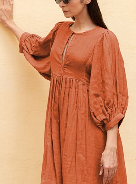 Women's solid color plus loose lantern sleeve casual dress