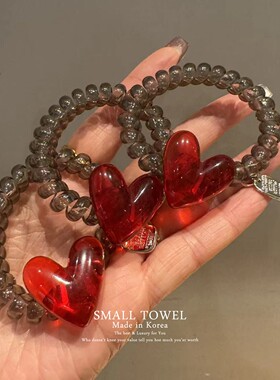 韩国东大门进口高级果冻红色爱心透明电话线发圈皮筋头绳发绳发饰