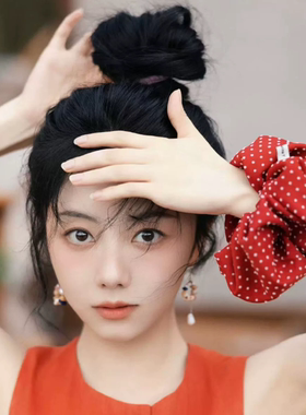 谭松韵同款红色波点大肠发圈