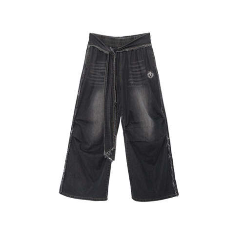 CBXLAB街舞潮牌黑色复古显瘦毛边做牛仔长裤美式小众跳舞休闲裤潮 - 图3