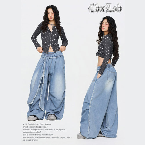 CBXLAB街舞潮牌黑色复古显瘦毛边做牛仔长裤美式小众跳舞休闲裤潮 - 图0