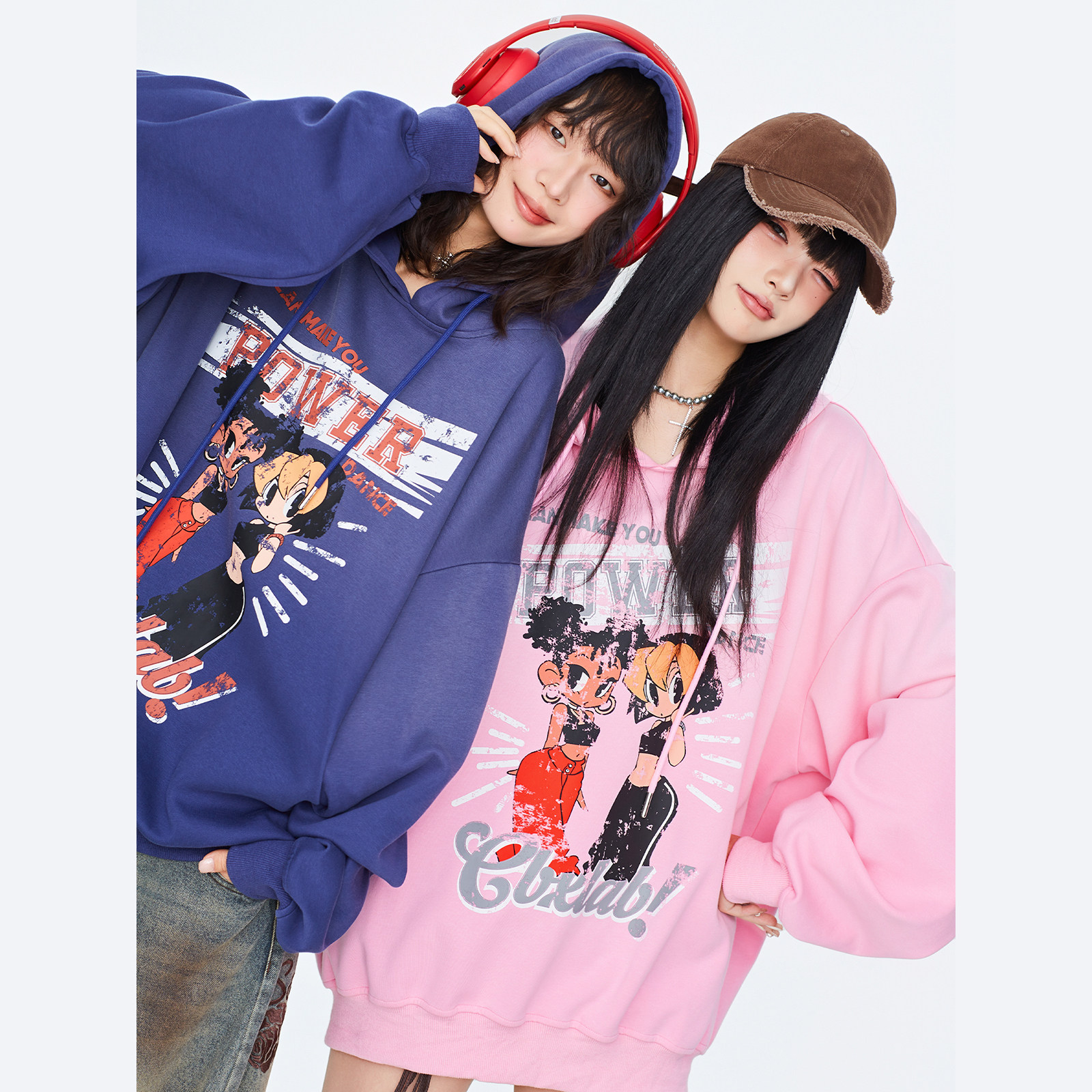 CBXLAB街舞潮牌童趣可爱嘻哈宽松T恤做旧爵士辣妹显瘦连帽上衣潮,淘宝优惠券,粉丝福利购,淘宝优惠卷