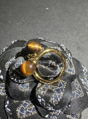 黄铜2026新款虎眼石圆珠开口可调节戒指环气质百搭简约时尚