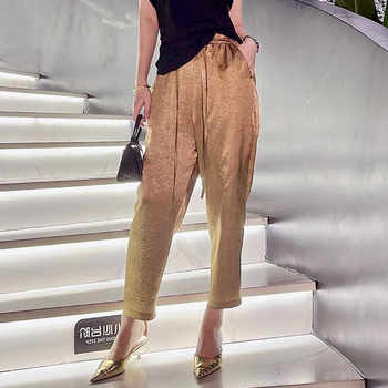 European Station Acetate Satin Fabric Nine-Point Harem Pants Women's 2024 Spring and Summer New Casual Loose Drape Pants Carrot Pants