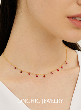 ONCHIC玲珑项链女叠戴锁骨链红色