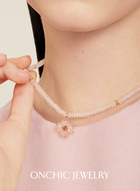 明星同款Onchic天然粉水晶项链
