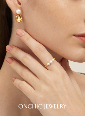 ONCHIC珍珠戒指女小众设计食指戒