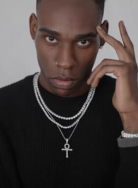 满钻网球链欧美hiphop说唱项链