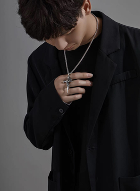 复古玫瑰十字架项链男钛钢