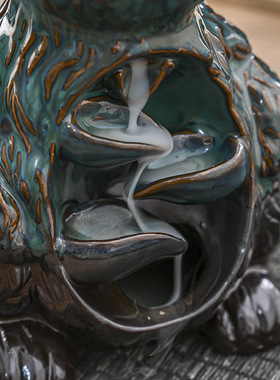 跨境倒流香檀香炉家居摆件创意陶瓷兔子左右逢源回流香薰炉工艺品