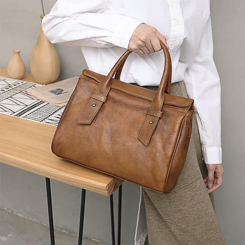 复古手工女大容量头层牛皮波士顿包 复美女士包袋