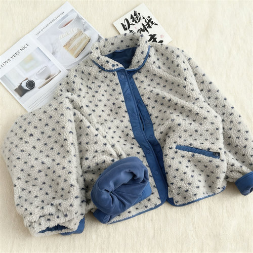 时尚复古翻领满印爱心双面可穿居家服珊瑚绒睡衣两件套女秋冬新款 - 图1