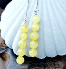 Серьги s925纯银耳线女天然蜜蜡气质长耳坠显脸瘦超仙高级感文艺手工耳饰