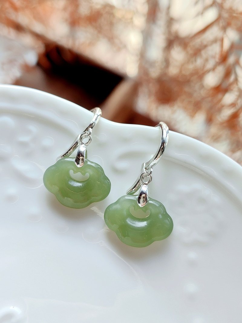 天然和田玉耳环耳扣式新中式国风如意耳坠纯天然玉石古风旗袍纯银,淘宝优惠券,粉丝福利购,淘宝优惠卷