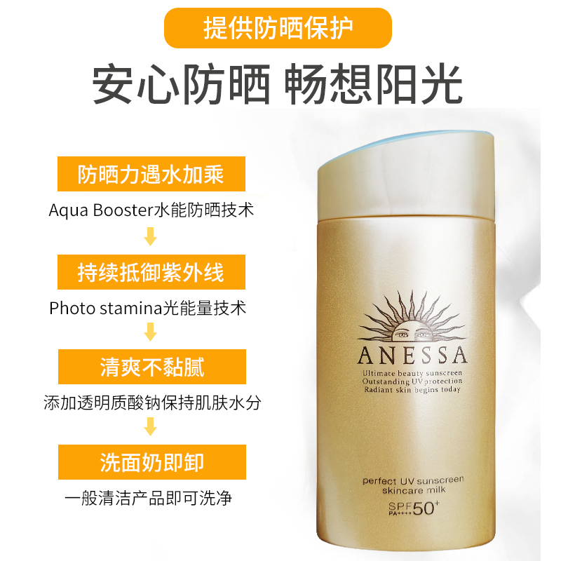 日本资生堂安耐晒防晒霜90ml金瓶安热沙防晒乳隔离面部防水SPF50+-图1