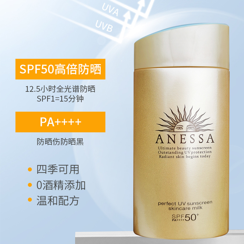 日本资生堂安耐晒防晒霜90ml金瓶安热沙防晒乳隔离面部防水SPF50+-图0