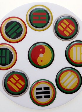 黄铜版单面30公分五龙吸金盘太极万字墙黄白红绿黑五色八卦盘