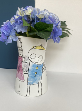 丹麦设计师款aida卡通陶瓷斜口花瓶插画可爱火柴人大号桌面花插