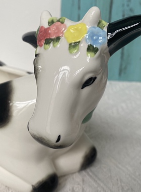 创意奶牛造型花盆带孔手绘陶瓷园艺多肉花盆可爱卡通花盆摆件个性