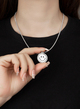 双面可旋转笑脸哭脸吊坠项链