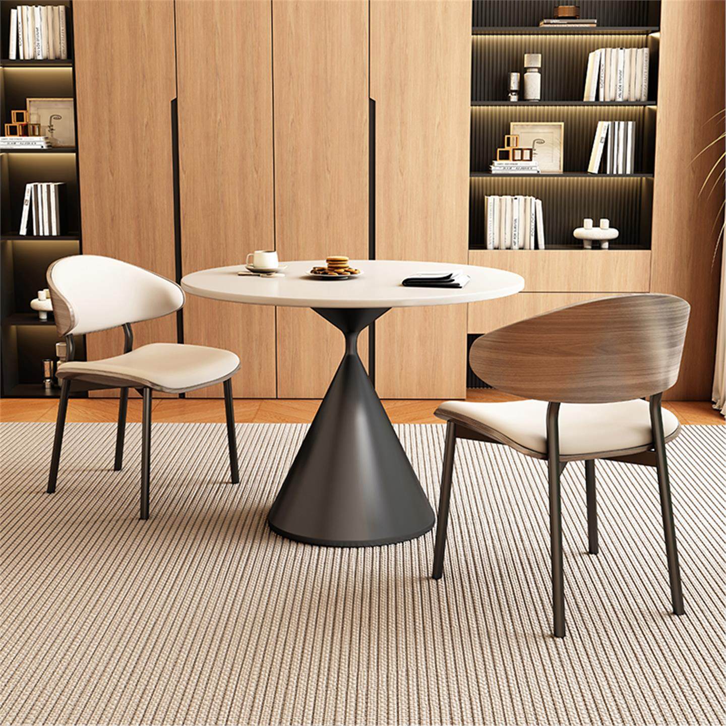 中古风岩板餐桌椅组合家用轻奢黑色高级感商用小圆桌实木洽谈桌椅,淘宝优惠券,粉丝福利购,淘宝优惠卷