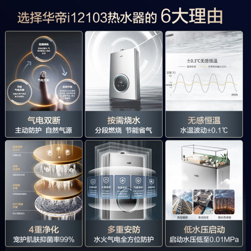华帝燃气热水器i12103天然气热水器恒温家用燃气强排式EC3旗舰店 - 图1