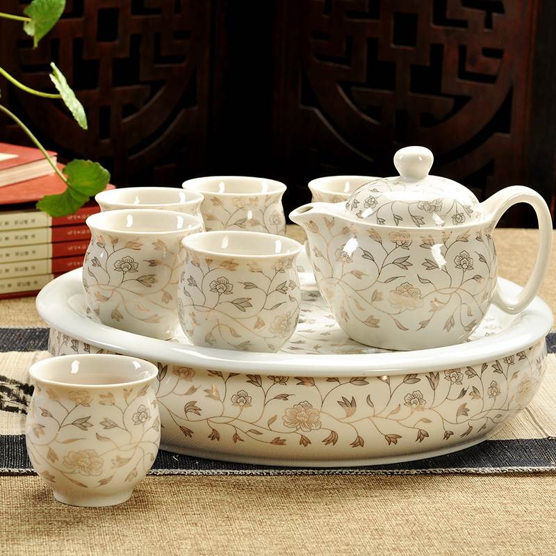 特价 景德镇青花瓷器大茶壶 整套冰裂陶瓷茶盘双层茶杯 茶具套装