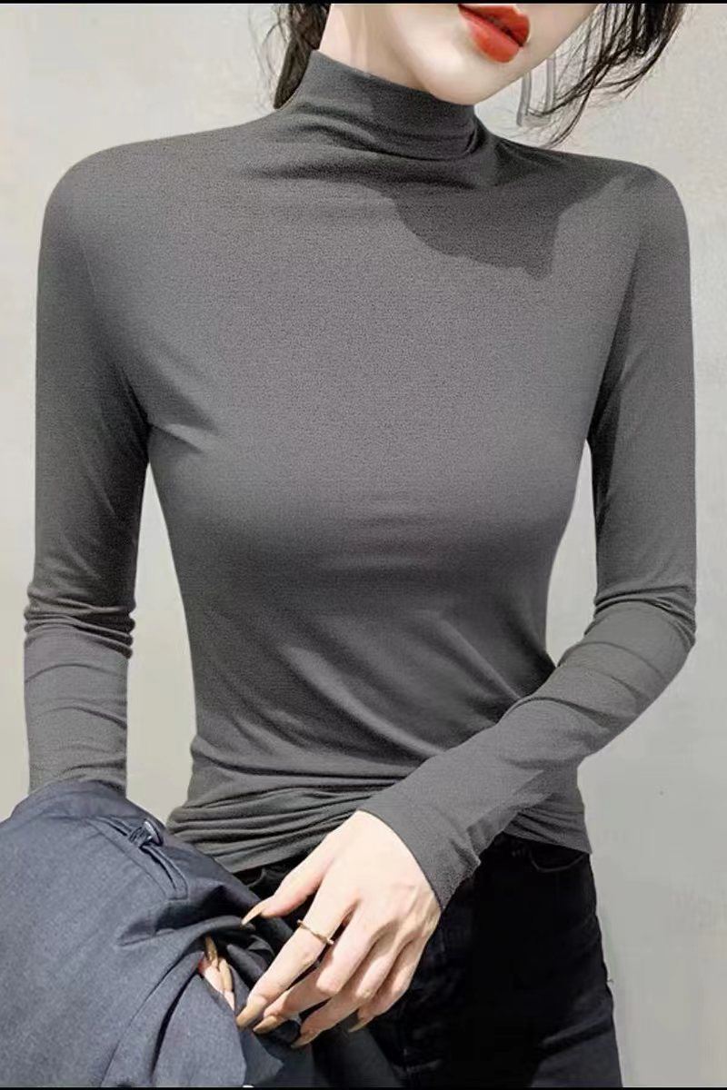 莫代尔半高领打底衫女2022秋季新款修身内搭纯色长袖t恤女上衣服
