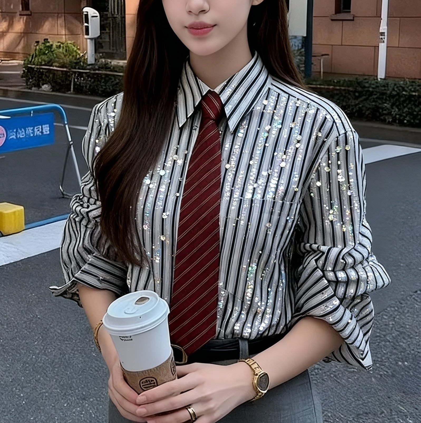 韩系暗红色条纹领带休闲百搭手打款,淘宝优惠券,粉丝福利购,淘宝优惠卷