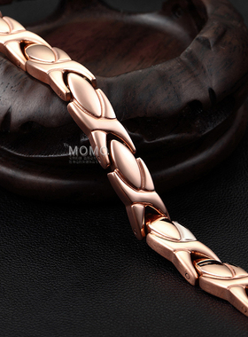 磁疗玫瑰金色钛钢日韩风保健手环