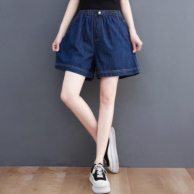 ໂສ້ງຂາສັ້ນ denim ຂາກວ້າງບາງໆສຳລັບລະດູຮ້ອນຜູ້ຍິງ