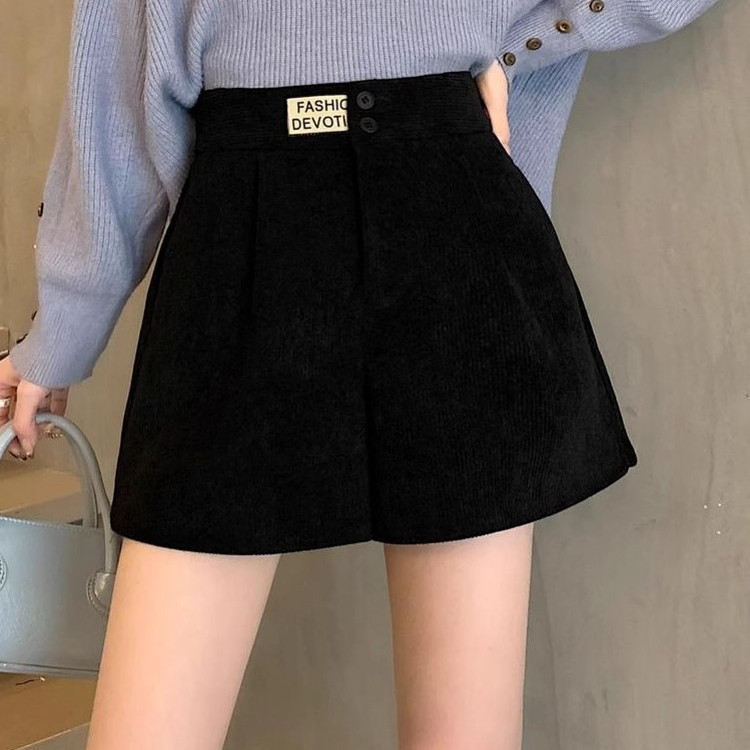 咖色灯芯绒短裤女秋冬外穿大码休闲百搭高腰显瘦a字阔腿打底靴裤,淘宝优惠券,粉丝福利购,淘宝优惠卷