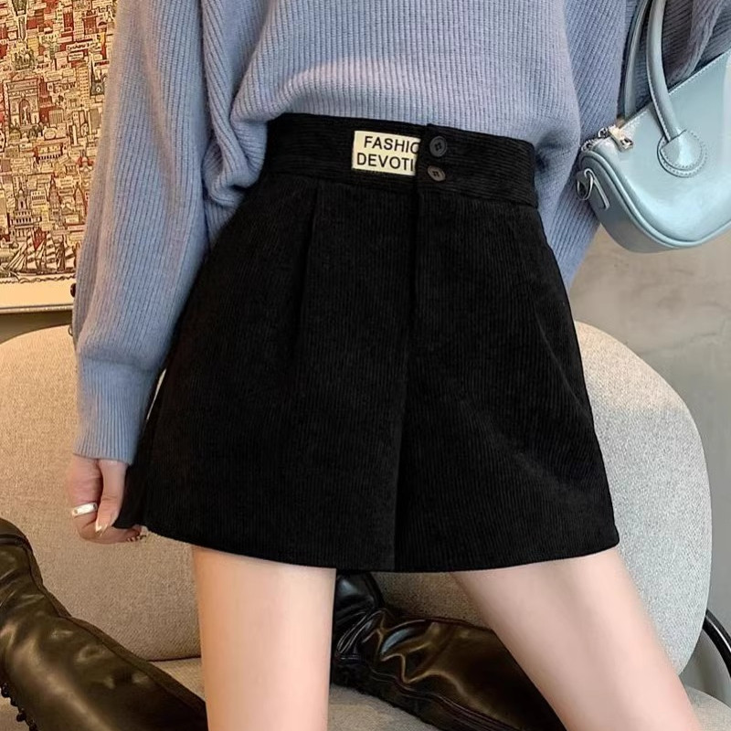 咖色灯芯绒短裤女秋冬外穿大码休闲百搭高腰显瘦a字阔腿打底靴裤,淘宝优惠券,粉丝福利购,淘宝优惠卷