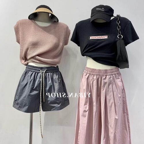 美式百搭高腰工装速干短裤女夏松紧腰a字宽松显瘦热裤休闲运动裤 - 图2