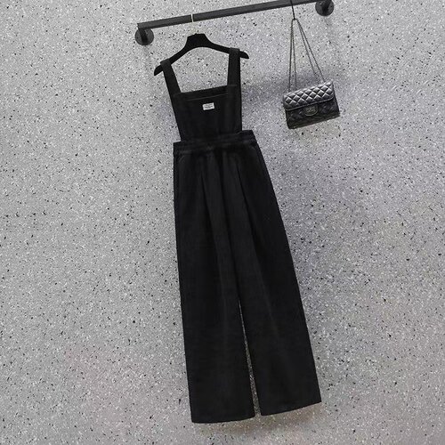 秋季套装女新款大码女装娃娃领格子衬衫时尚减龄显瘦背带裤两件套 - 图1